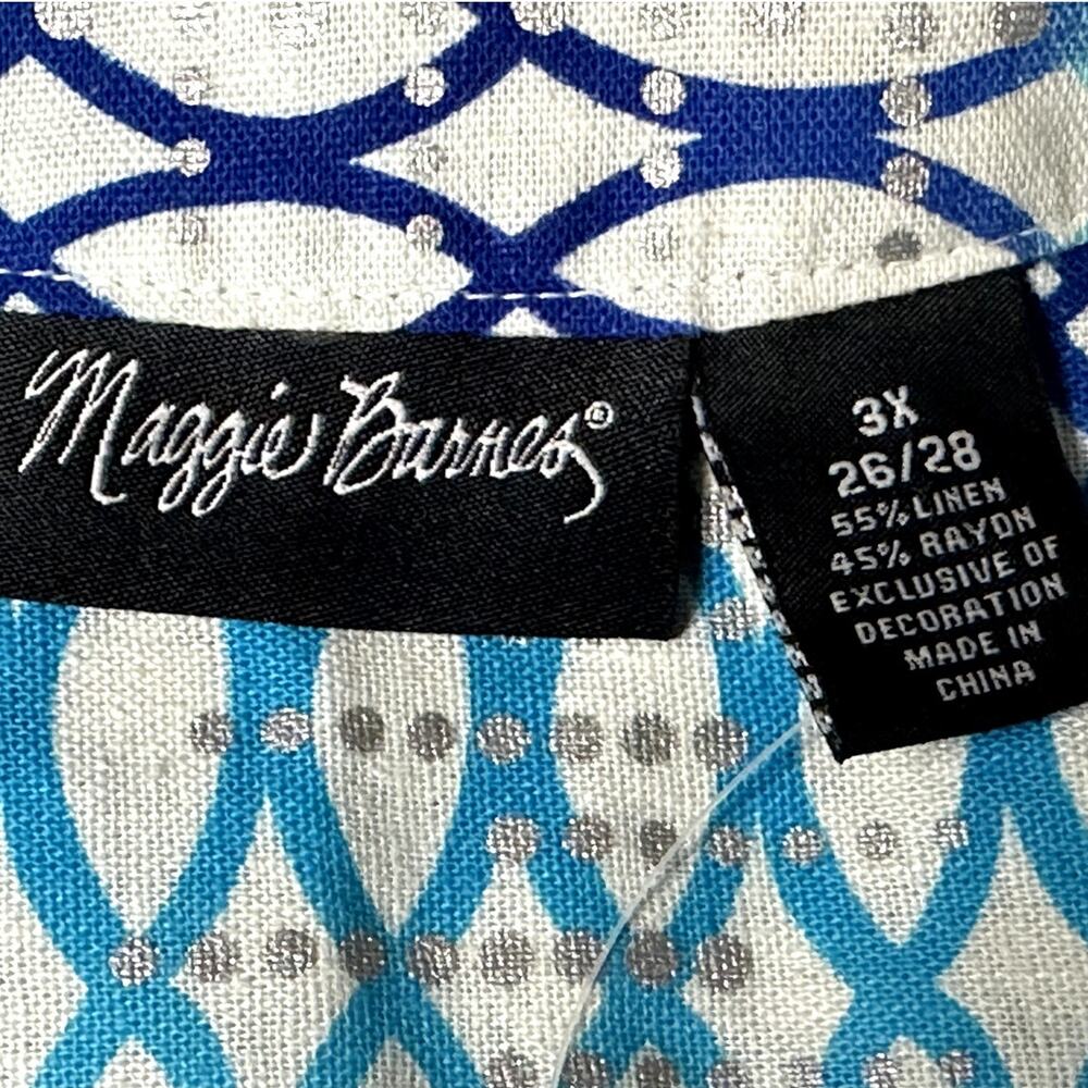 Maggie Barnes Linen Blend Blues Silver Cardigan Open Jacket Women Sz 3X (26/28) - Picture 5 of 11